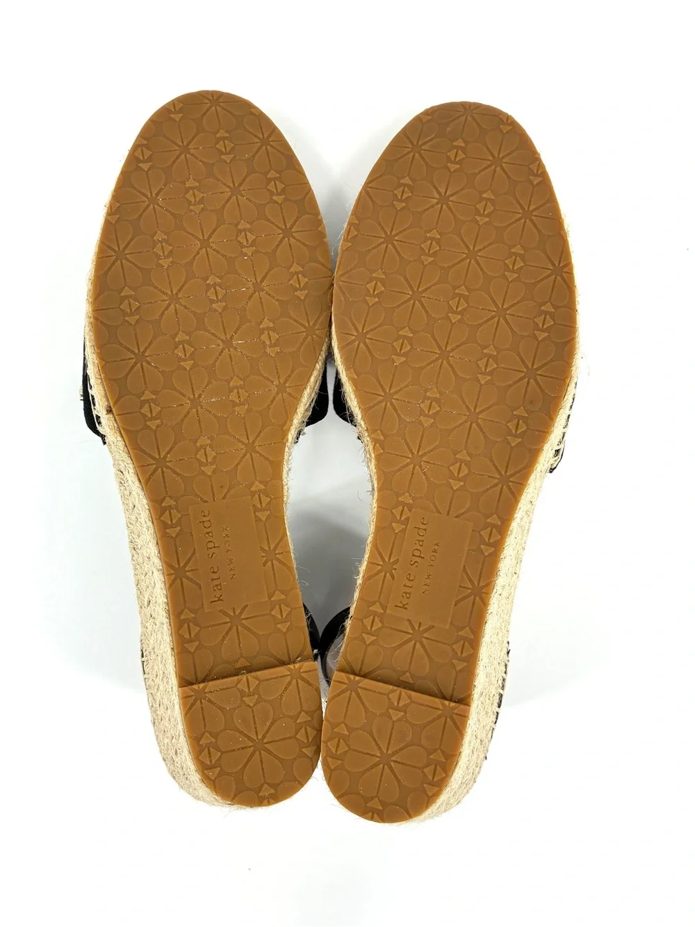 Kate Spade Palma Wedge Espadrille Sandals Shoes Black Canas Ankle Strap Size 7.5
